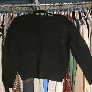 INC International Concepts Black Ribbed Crewneck Sweater